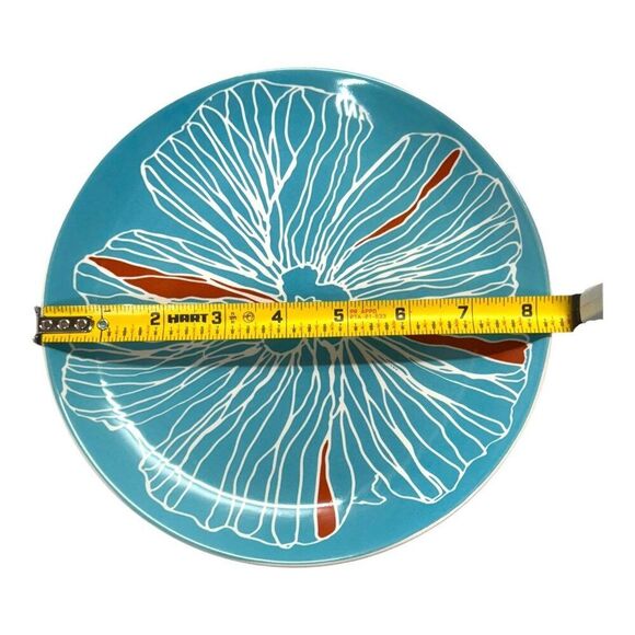 Set Of 6 Ikea Salad Plates With Floral Design Turquoise & Red Porcelain 8.5" - Picture 5 of 6
